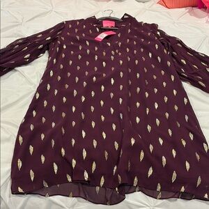 NWT Lilly Pulitzer Shea Silk Burgundy Leaf Print Dress Sz 16